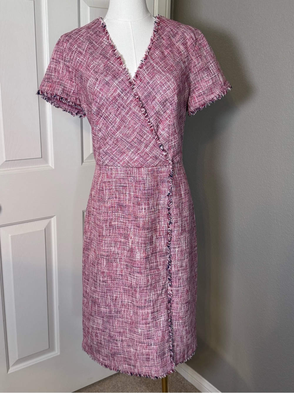 Banana Republic Pink Tweed Wrap-Style Midi Dress